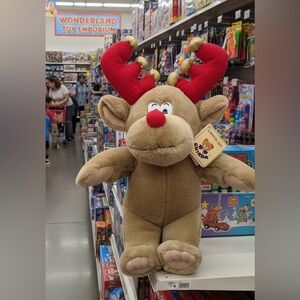 Chinda Plush Christmas Reindeer – 12” Red Nose Gold Accents NWT Holiday Toy